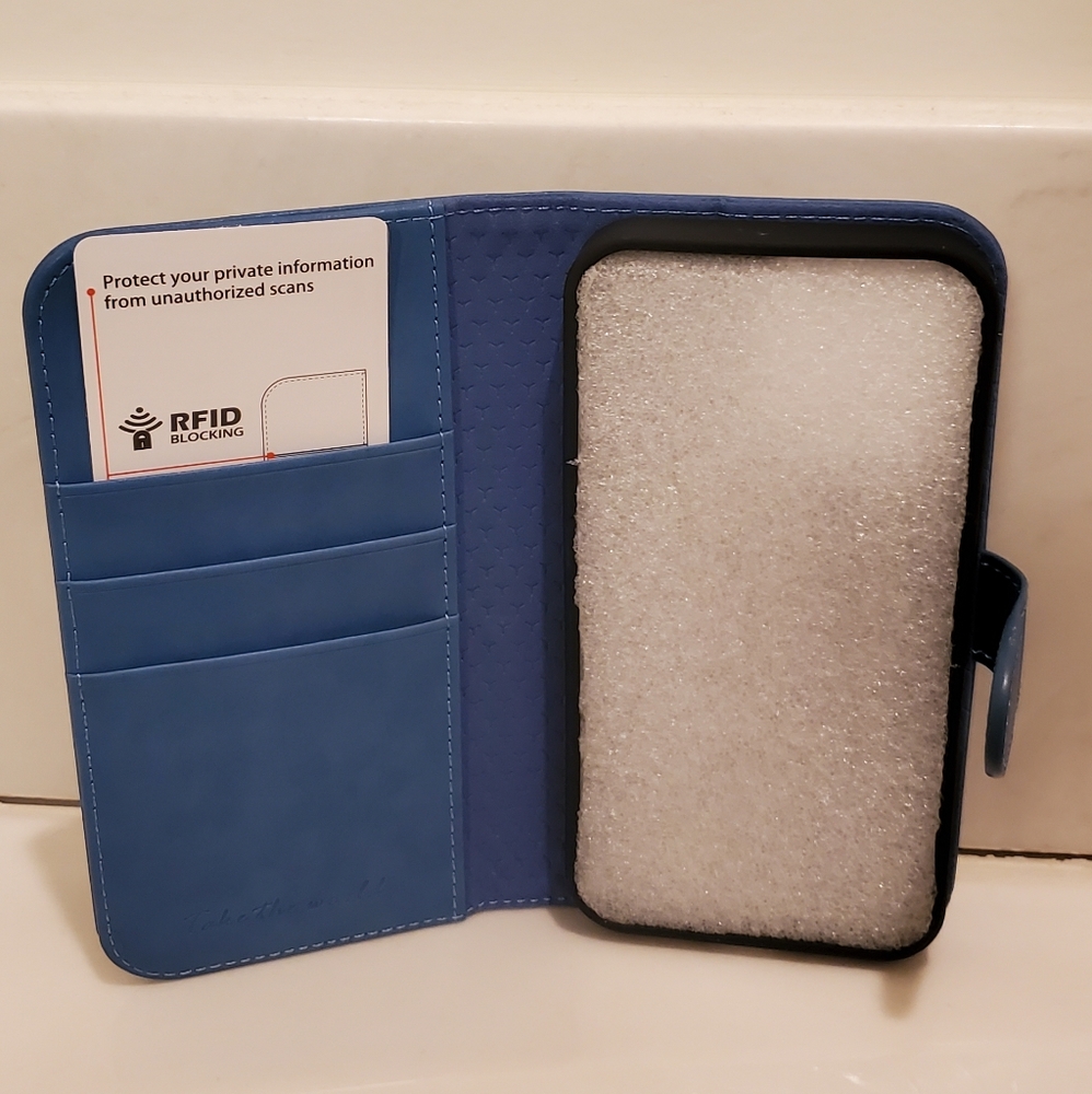 TUCCH Wallet Case for iPhone 13 Pro 5G RFID Blocking Lake Blue New